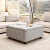 Lyngins Oversized Square Storage Ottoman Table, Mid-Century Modern PU Leather Ottoman with Storage, Large Foot Stool, Storage Bench for Living Room - 3 of 4