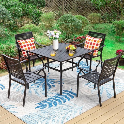 5pc Outdoor Dining Set With Metal Slat Square Table With 1.57 Umbrella Hole Captiva Designs Patio Furniture Set For 4 Powder coated Steel Target