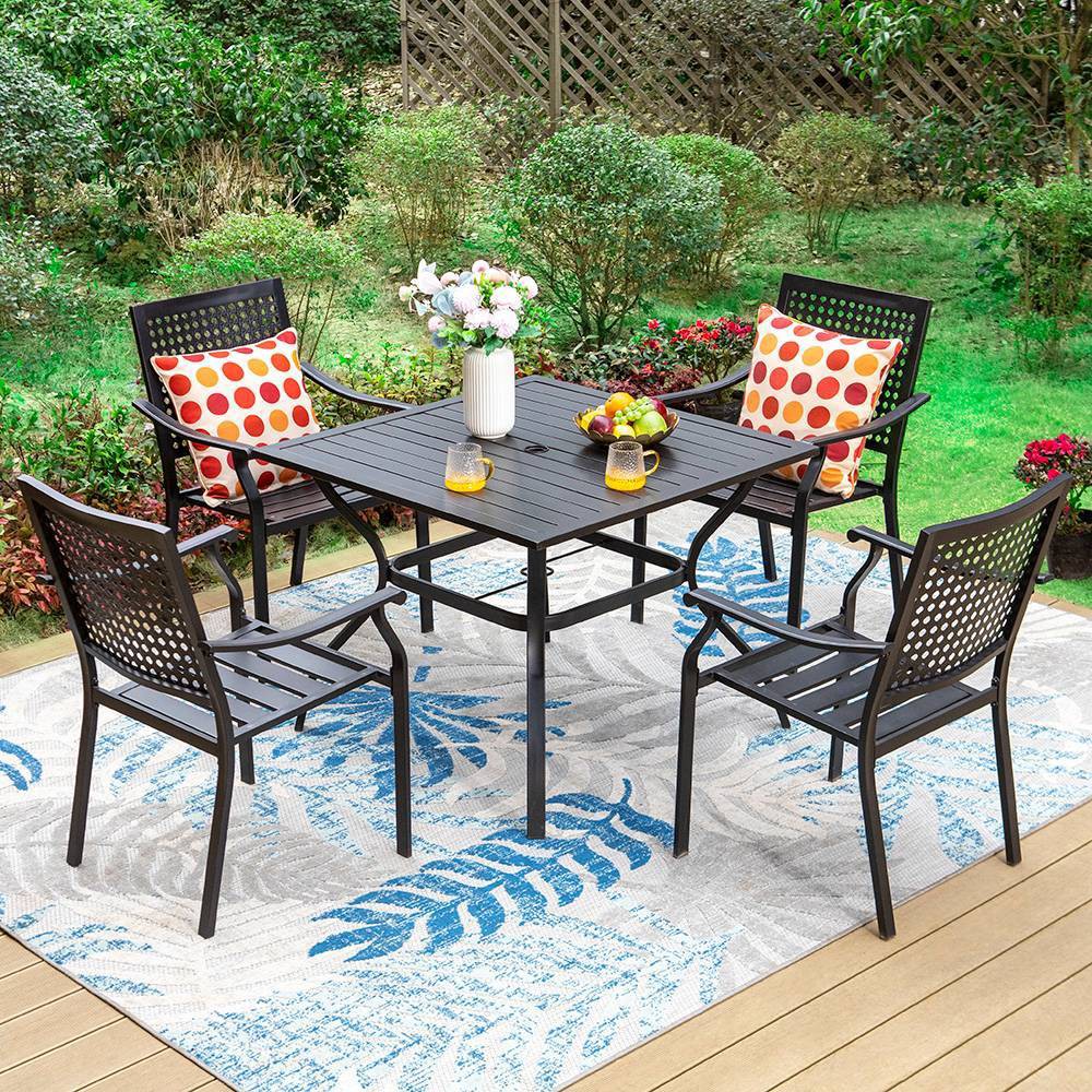 Photos - Dining Table 5pc Outdoor Dining Set with Metal Slat Square Table with 1.57" Umbrella Hole - Captiva Designs: Patio Furniture Set for 4, P