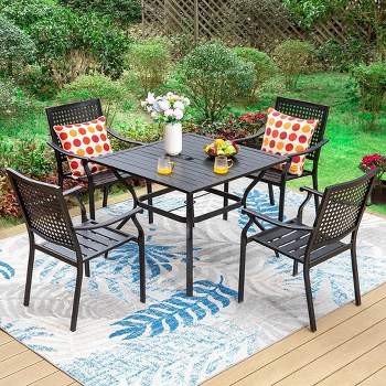 5pc Outdoor Dining Set with Metal Slat Square Table with 1.57" Umbrella Hole - Captiva Designs