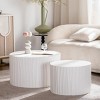 Modern White Round Coffee Table Set of 2 with Carved Pedestal Base, Decorative End Tables for Living Room -3irtyhousy - 2 of 4