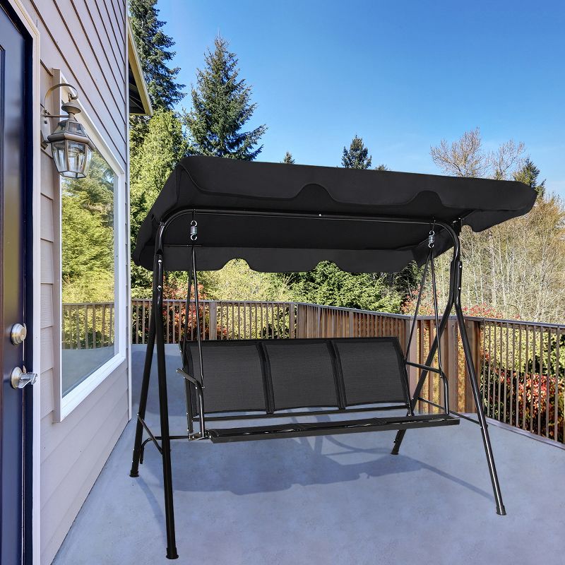 Costway Outdoor Patio Swing Canopy 3 Person Canopy Swing Chair Patio Hammock Black, 3 of 7
