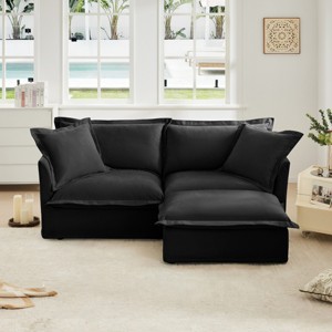 Slipcovered Sectional Sofa, 2 Seater Sofa with Removable Cover, Sofa with Convertible Ottoman, Chenille Fabric Sectional Sofas-Cuddlewood - 1 of 4