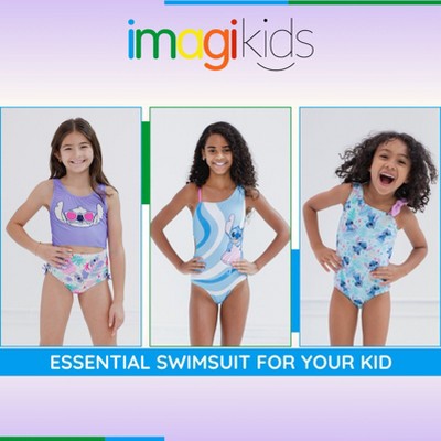 Disney Lilo & Stitch Little Girls One Piece Bathing Suit Floral Blue 7-8 — фото 3