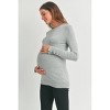 Hello Miz Women's Long Sleeve Crew Neck Button Cuff Maternity Top - 2 of 4