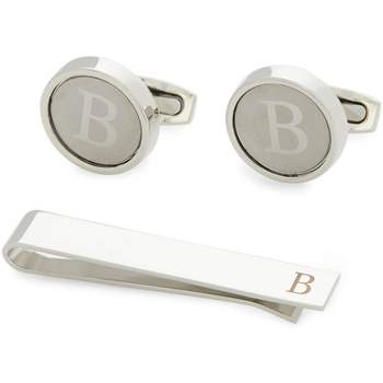 Zodaca Men's Initial Cufflinks Set and Tie Clips with Gift Box, Alphabet Letter Monogram B, Perfect Gift