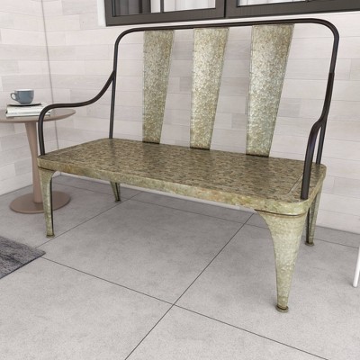 Silver Metal Farmhouse Outdoor Garden Bench, 2-Seater