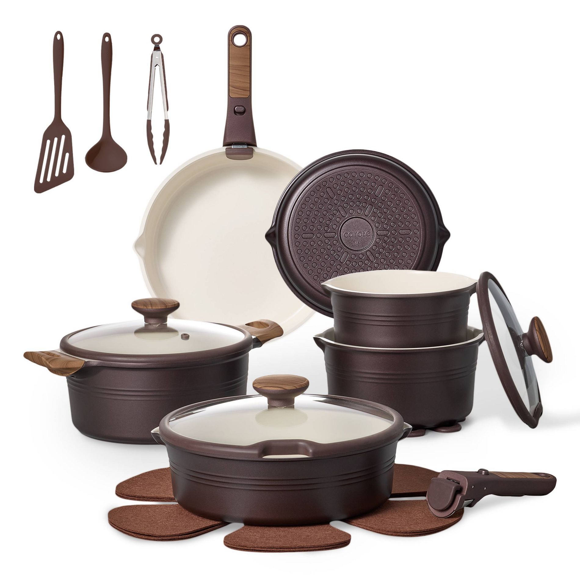 Carote 24pc Ceramic Nonstick Cookware Set with Detachable Handle