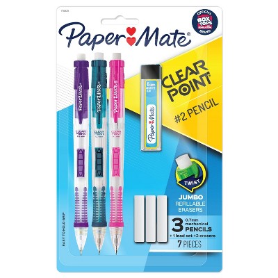 Paper Mate 3pk #2 Mechanical Pencils with Lead/Eraser Refill ClearPoint Color Barrels .7mm