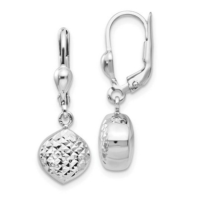 Black Bow Jewelry Diamond Cut Dangle Charm Lever Back Earrings in 14k White Gold
