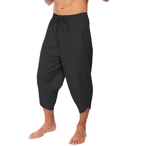 COOFANDY Men's Linen Harem Capri Pants Lightweight Loose 3/4 Shorts Drawstring Elastic Waist Casual Beach Boho Yoga Trousers - 1 of 4