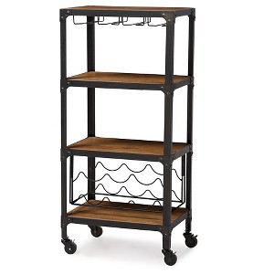 Swanson Rustic Industrial Style Antique Black & Metal Distressed Wood Mobile Kitchen Bar Wine Storage Shelf - Baxton Studio - 1 of 4
