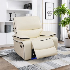 MAYEERTY Power Recliner Chair, Electric Bonded Leather Reclining Chair with USB Charging & Adjustable Backrest for Living Room, Off-White - 1 of 4