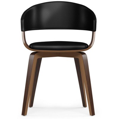 Black Faux Leather and Walnut Bentwood Dining Chair