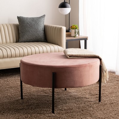 Dusty Rose Velvet Round Cocktail Ottoman with Matte Black Legs