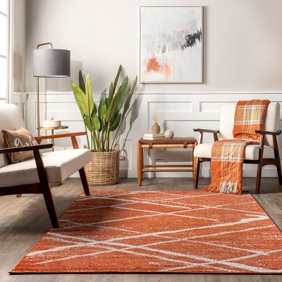 Thigpen Dark Orange and White Synthetic 4' x 6' Area Rug