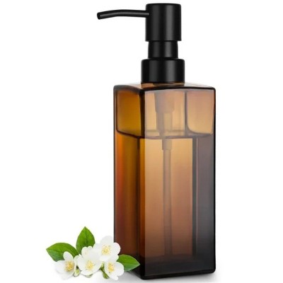 LunaLulinlk Amber Glass Soap Dispenser, Hand and Dish Soap Dispenser for Kitchen and Shower 12oz