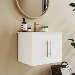 KWPZQEB Wall-Mounted Bathroom Vanity with Sink, Modern Floating Vanity with 2 Doors & Long Handle, Wall Mount Storage Cabinet for Bathroom - 1 of 4