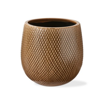 tagltd Cross Hatch Planter Medium Taupe Glazed Stoneware, 7.9L x 7.9W x 7.9H inches, Fits up to a 5" drop in pot.