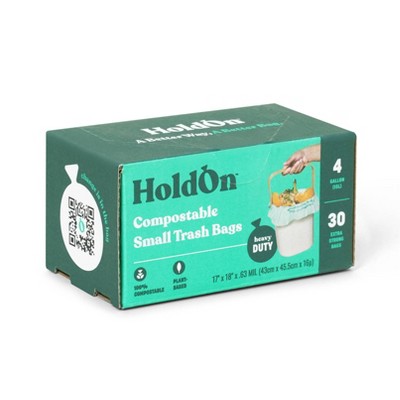 HoldOn Bags Compostable Small Space Trash Bags - 4 Gallon/30ct