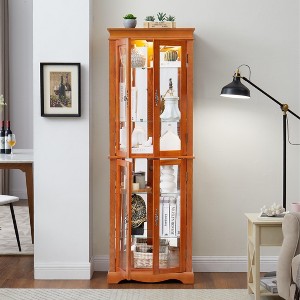 Racxily Glass Curio Display Cabinet, Wood Frame with Lighting for Living Room & Kitchen - 1 of 4