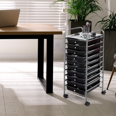 Black 10-Drawer Rolling Storage Cart with Chrome Frame
