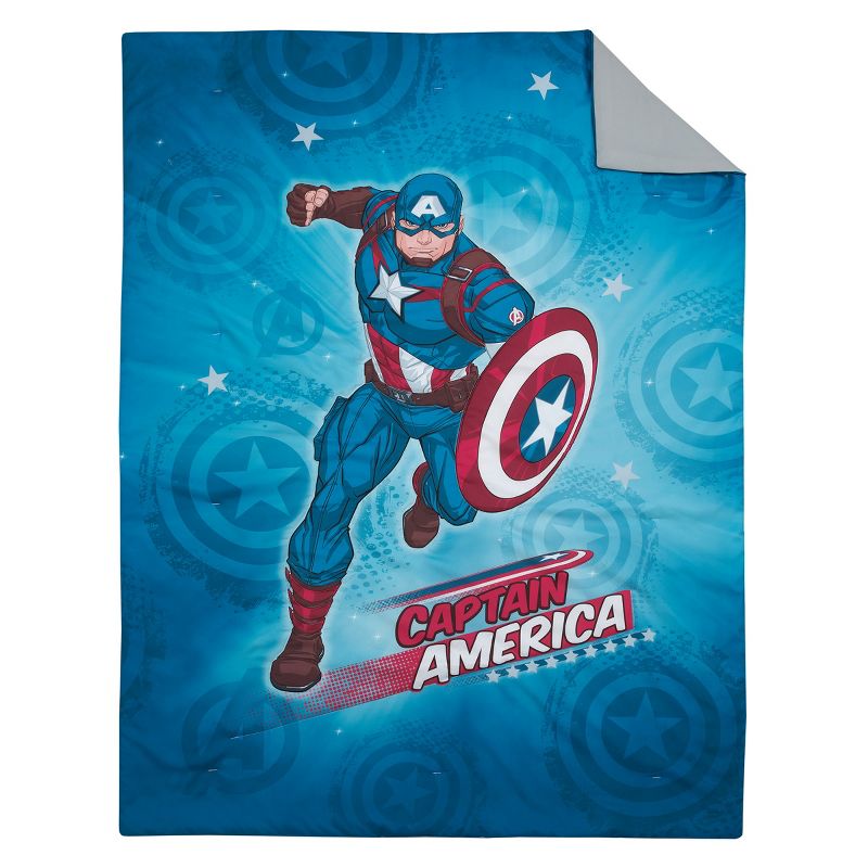 Marvel Captain America Red, White, and Blue 4 Piece Toddler Bed Set - Comforter, Fitted Bottom Sheet, Flat Top Sheet and Reversible Pillowcase, 2 of 7