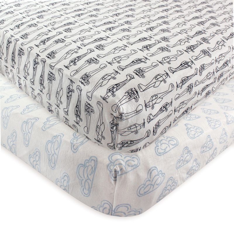 Hudson Baby Infant Boy Cotton Fitted Crib Sheet, Airplane, One Size, 1 of 3