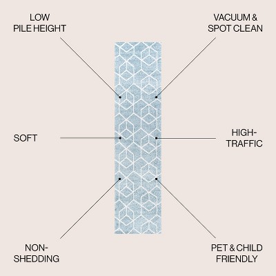 Scandinavian Geometric Light Blue & White Flatweave Runner Rug 2x8