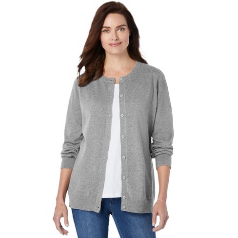 Woman Within Women s Plus Size Perfect Long sleeve Cardigan 5x Medium Heather Grey Target