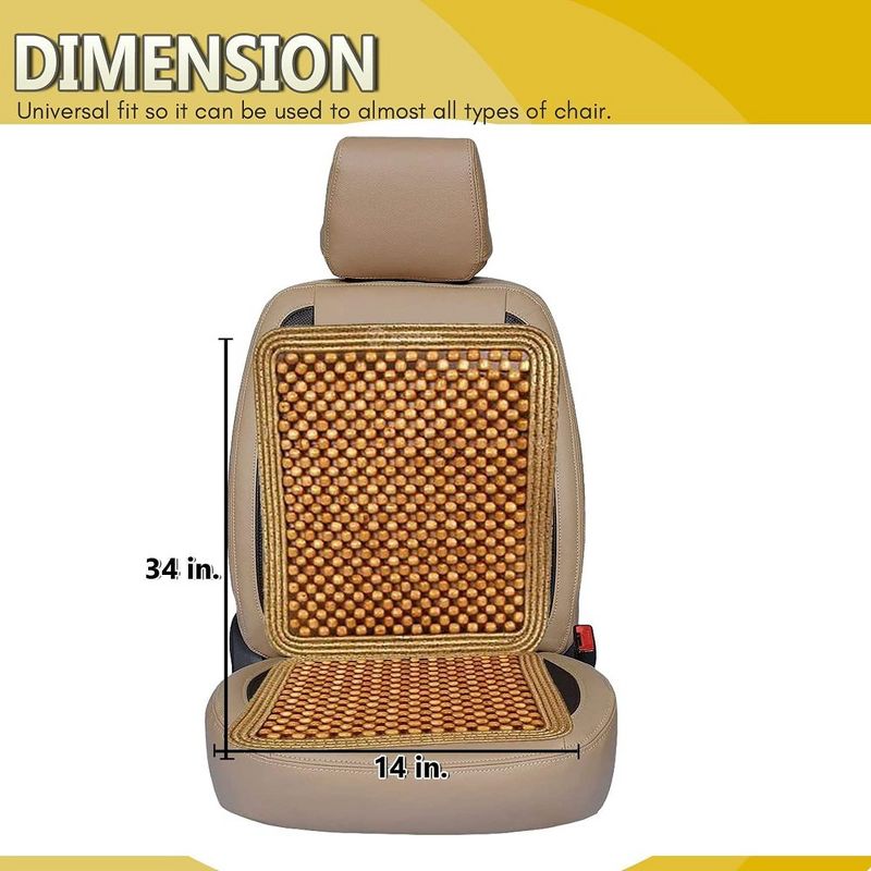 Zone Tech Premium Quality Double Strung Natural Wooden Beaded Ultra Comfort Massaging Full Car Seat Cushion, 2 of 9