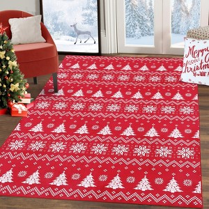 Christmas Rug Non-Slip Washable Red Snowflake Area Rugs for Living Room - 1 of 4