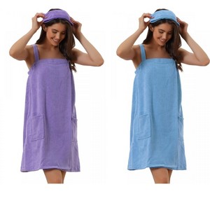 INSPIRE CHIC Women's 2 Pcs Sleeveless Towel Wrap Robe with Strap for Shower - 1 of 4