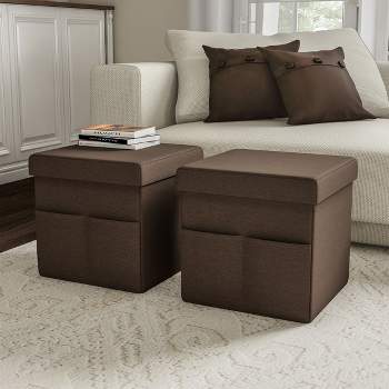 Hasting Home Set of 2 Folding Ottomans with Storage Pockets