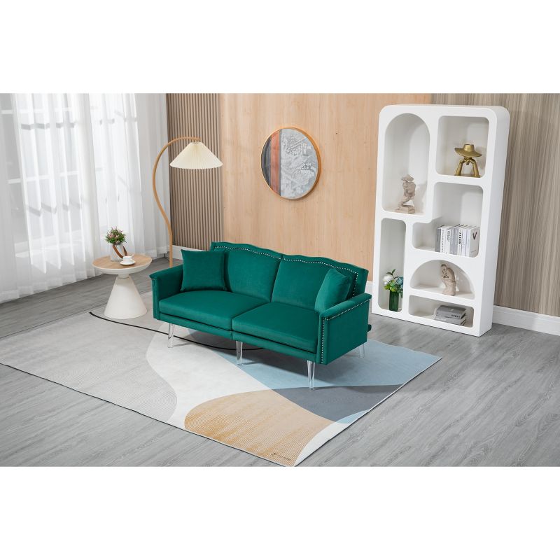 Modern Velvet Upholstered Loveseats Sofa with 2 Pillows-ModernLuxe, 2 of 16