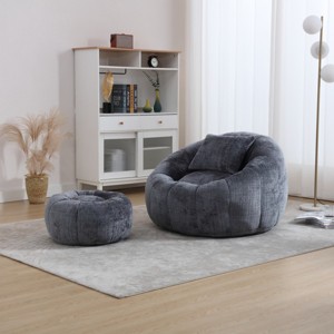 Chenille Pumpkin Lounge Chair with Ottoman, 41.3in Memory Foam Accent Chair Set for Bedroom Living Room-3irtyhousy - 1 of 4