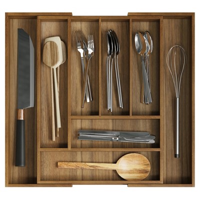 LunaLulinlk Acacia Wood Silverware Organizer Expandable Storage Drawer Organizer for Kitchen,8 Slot