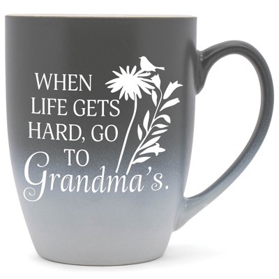 Elanze Designs When Life Gets Hard, Go To Grandma'S Two Toned Ombre Matte Grey and White 12 ounce Ceramic Stoneware Coffee Cup Mug