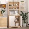 Kumasinova 71"Microwave Cabinet with 2 Doors,3-Tier Kitchen Hutch Cabinet Freedstanding Pantry for Kitchen&Dining Room,Tall Cupboard,Natural - 2 of 4