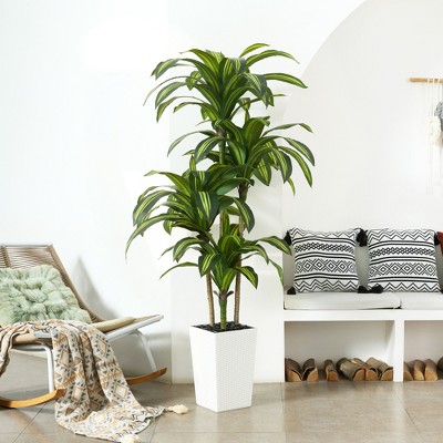 6ft UV & Sunproof Artificial Dracaena Tree for Indoor/Outdoor - Faux Silk Plant in Tall Planter, Tall Faux Tree for Home & Garden Decor