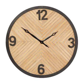 25"x25" Wood Carved Wall Clock Brown - Olivia & May