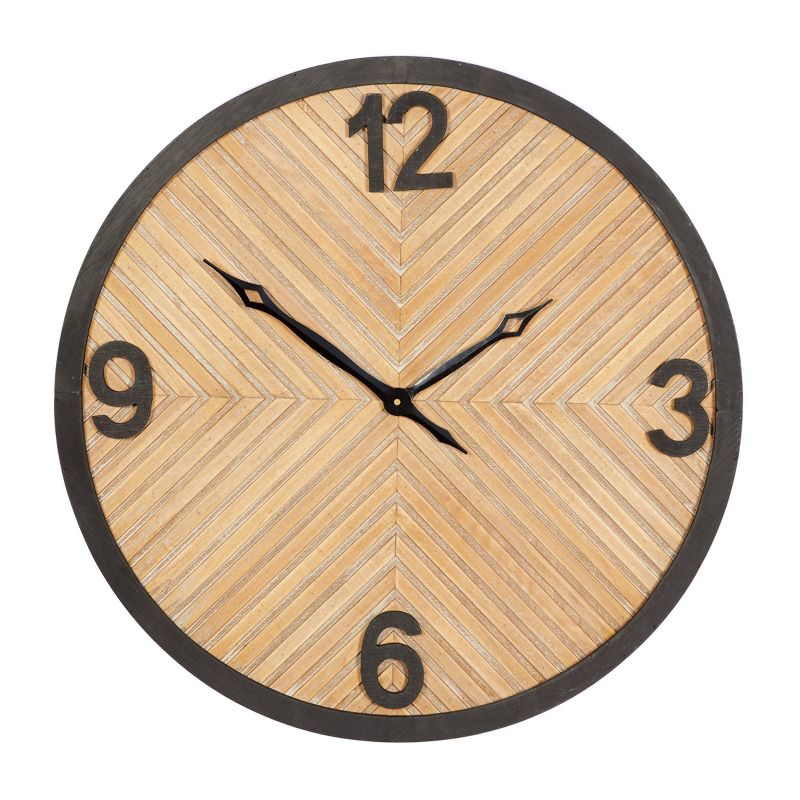 25&#34;x25&#34; Wood Carved Wall Clock Brown - Olivia &#38; May, 1 of 8