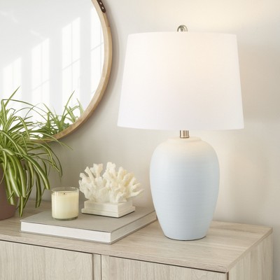 23" Light Blue Ceramic Urn Table Lamp with White Shade