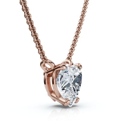 Pompeii3 Certified 3Ct Heart Solitaire Diamond Pendant Necklace 14k Gold Lab Created