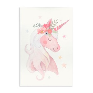 Stupell Industries Pastel Smiling Unicorn Pink Flower Blossom Crown Wall Plaque Art - 1 of 4