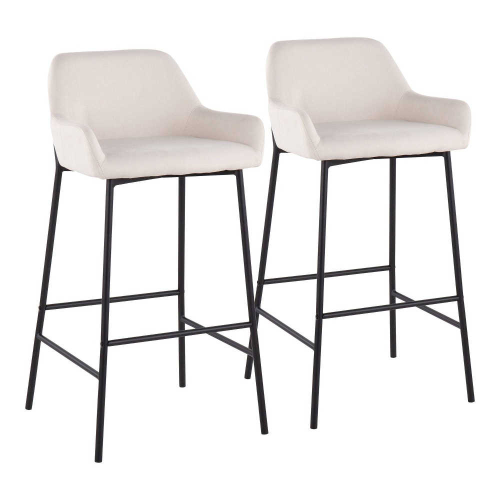 Set of 2 Daniella Metal/Polyester Barstools Black/Cream - LumiSource: Sleek Upholstered, Fixed Height
