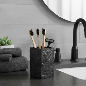 Evideco French Home Goods Modern Square Resin Stone Effect Bathroom Tumbler – Versatile Toothbrush Holder, Makeup Brush Cup and Countertop Organizer - 1 of 4