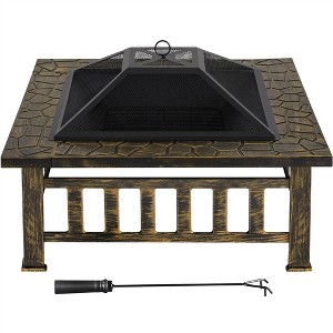 Yaheetech 34in Fire Pit Table Outdoor Patio Fire Pits Square Steel Stove with Mesh Screen and Cover - 1 of 4