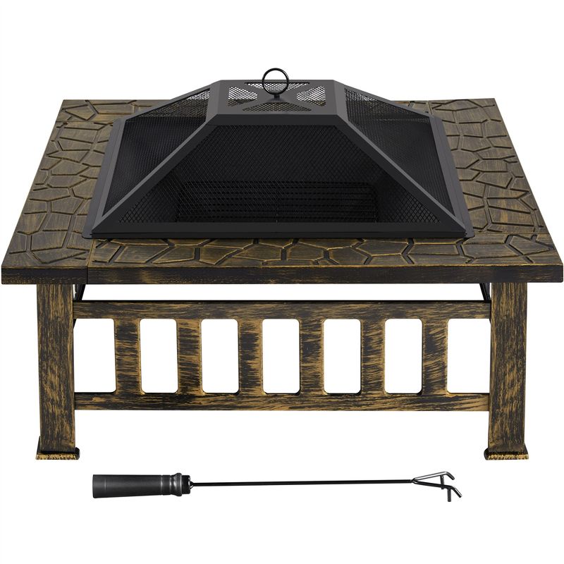 Yaheetech 34in Fire Pit Table Outdoor Patio Fire Pits Square Steel Stove with Mesh Screen and Cover, 1 of 8