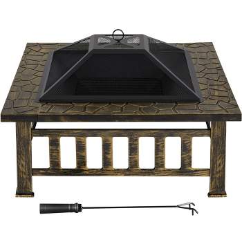 Yaheetech 34in Fire Pit Table Outdoor Patio Fire Pits Square Steel Stove with Mesh Screen and Cover